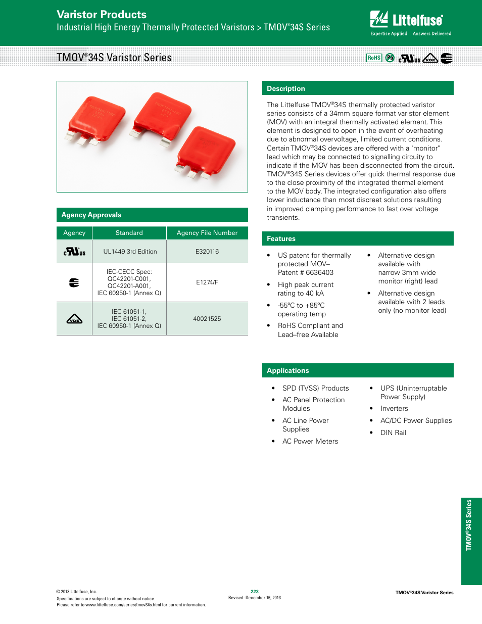 Littelfuse TMOV 34S Varistor Series User Manual | 8 pages