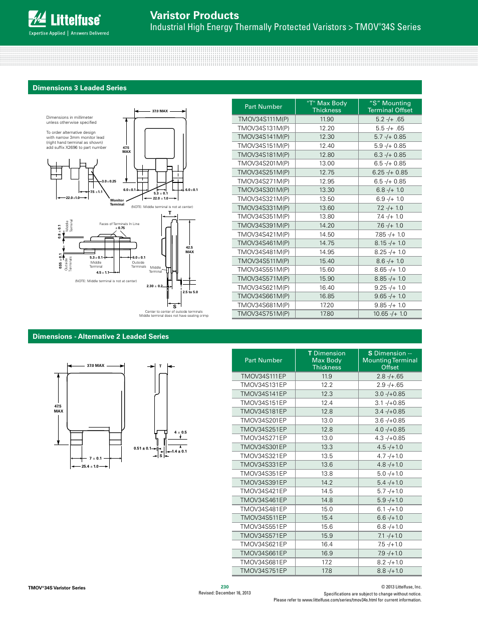 Varistor products, 34s series | Littelfuse TMOV 34S Varistor Series User Manual | Page 8 / 8