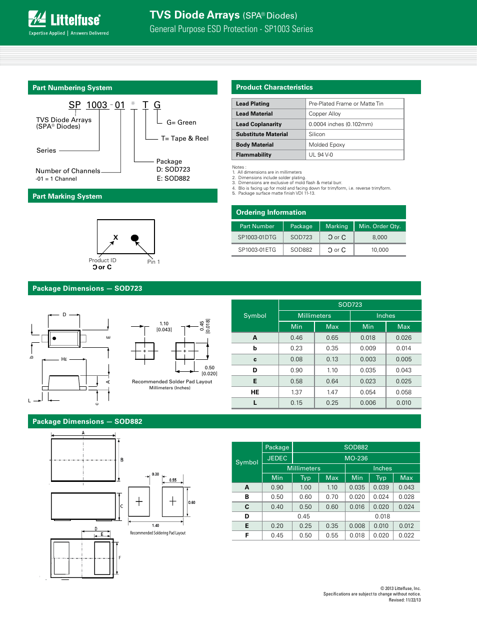 Tvs diode arrays, General purpose esd protection - sp1003 series, Sp 1003 * t g | Diodes) | Littelfuse SP1003 Series User Manual | Page 4 / 5