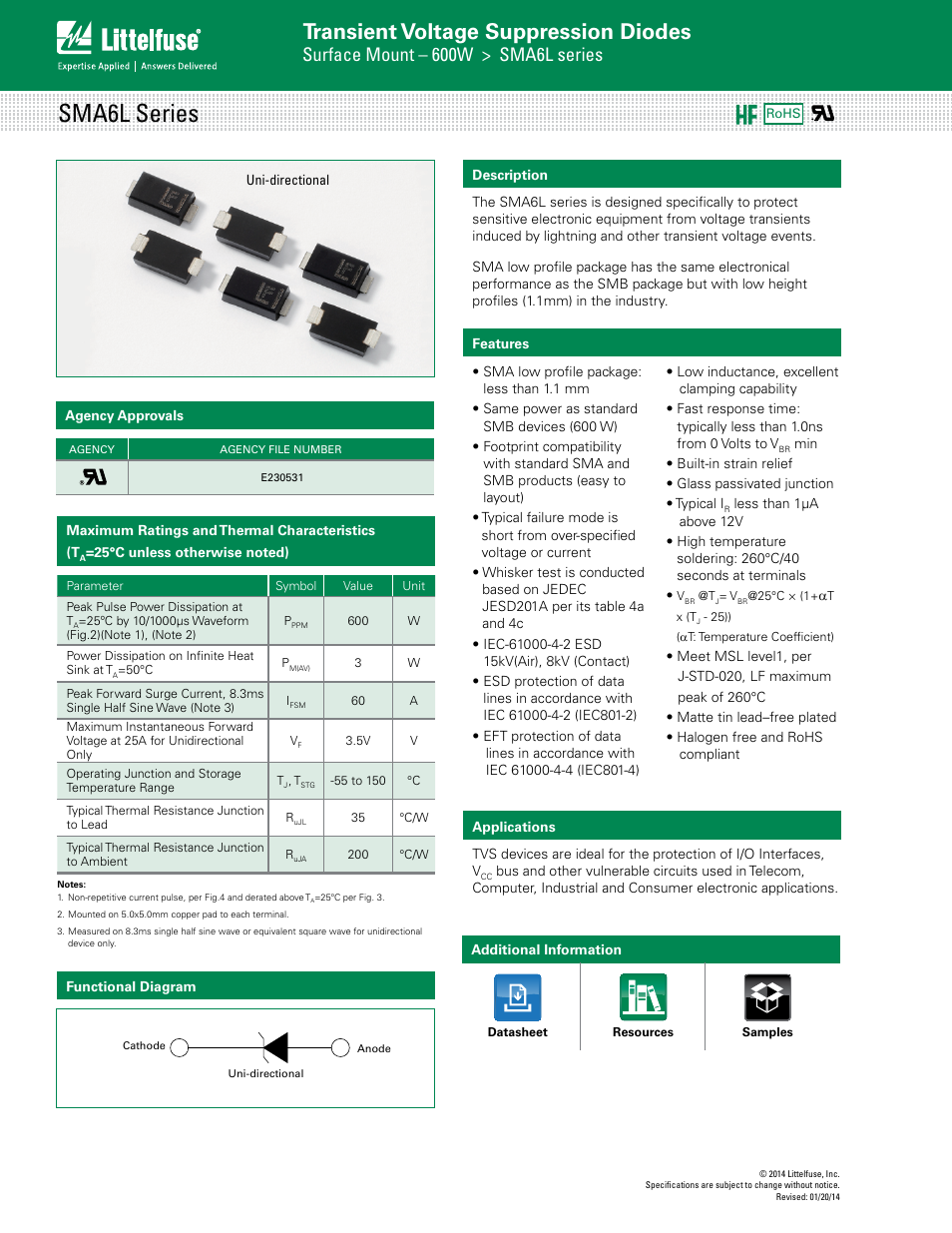 Littelfuse SMA6L Series User Manual | 6 pages