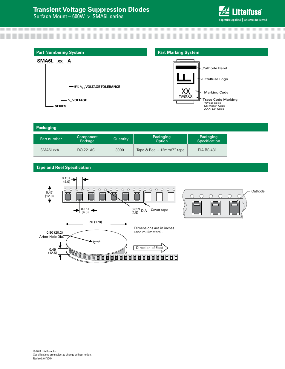 Transient voltage suppression diodes, Surface mount – 600w > sma6l series | Littelfuse SMA6L Series User Manual | Page 6 / 6