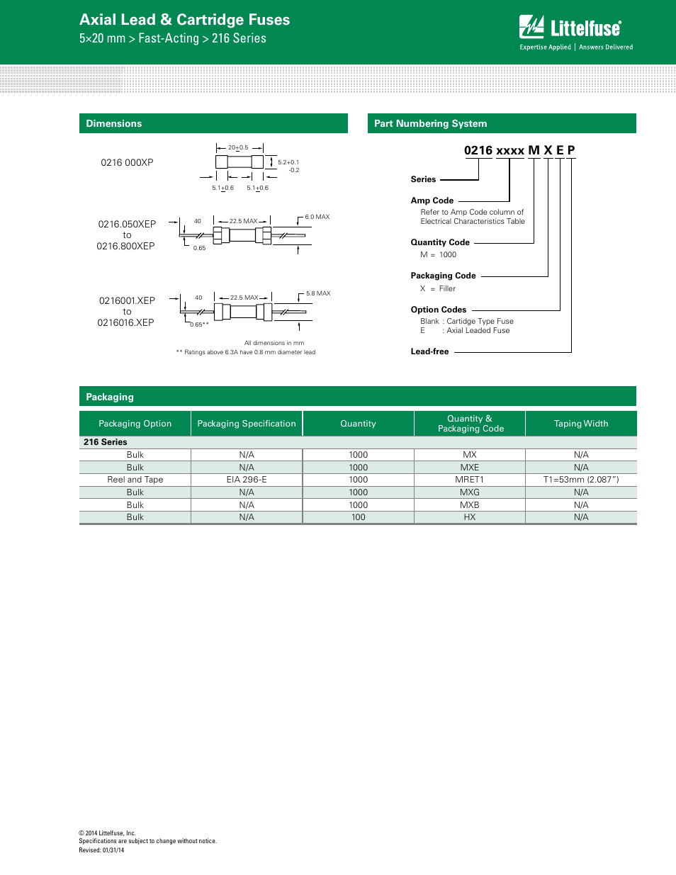 Axial lead & cartridge fuses | Littelfuse 216 Series User Manual | Page 4 / 4