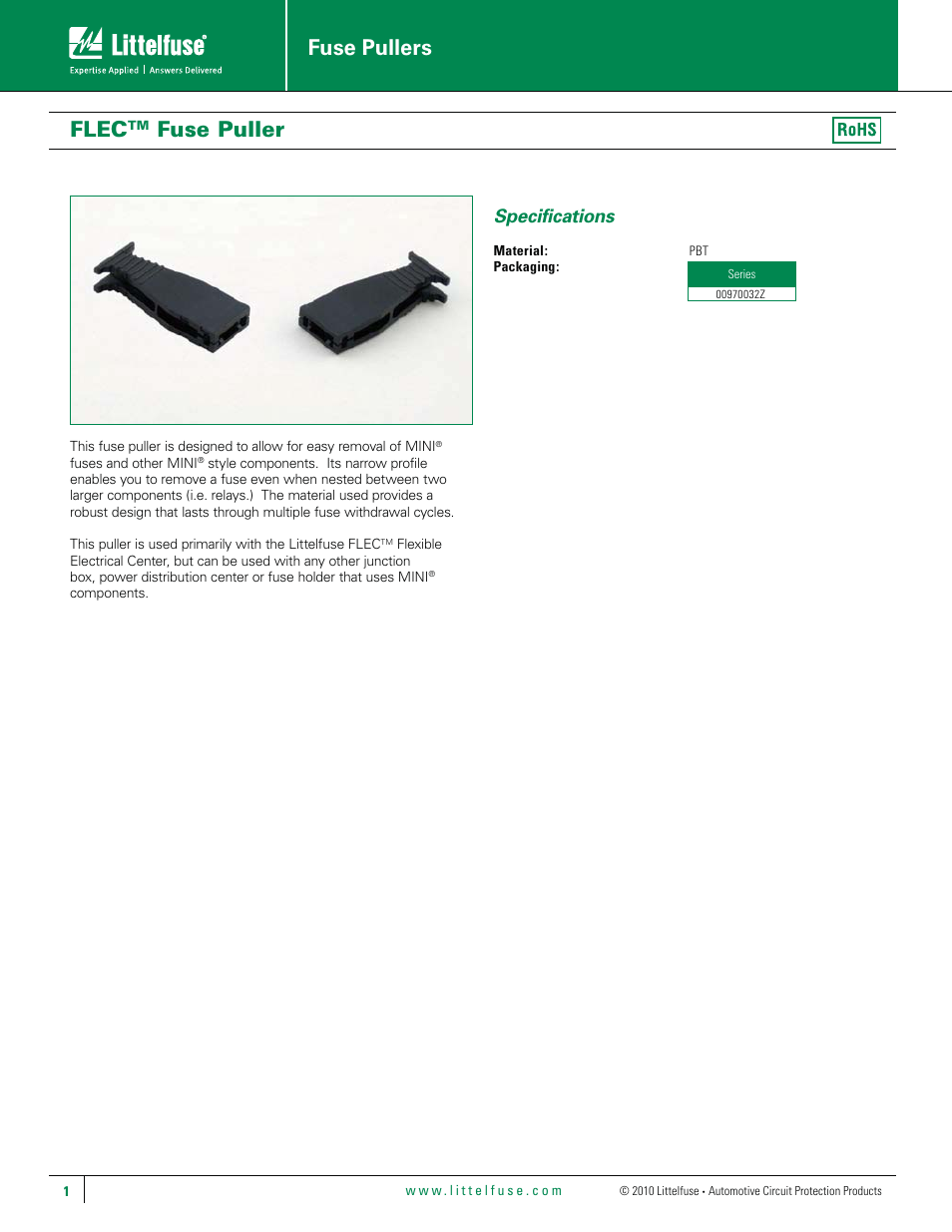 Littelfuse FLEC Fuse Puller Series User Manual | 1 page