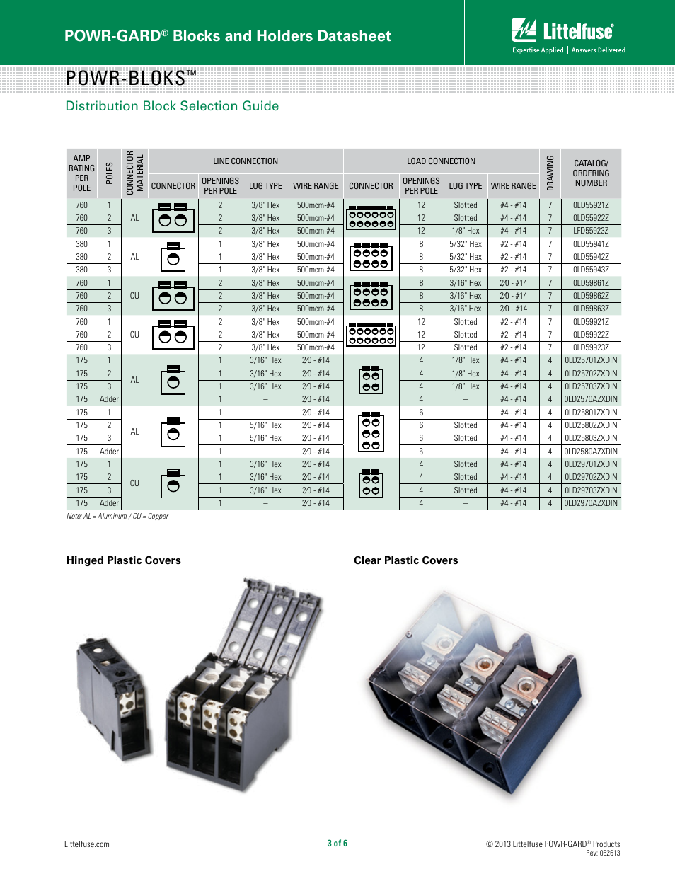 Powr-bloks, Powr-gard, Blocks and holders datasheet | Distribution block selection guide | Littelfuse LD Series User Manual | Page 3 / 6
