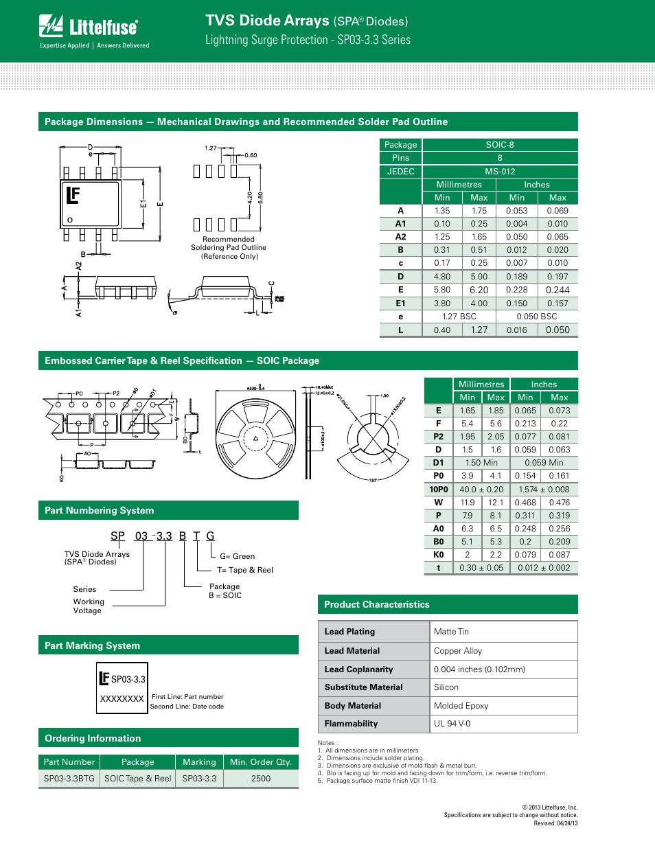 Tvs diode arrays, Lightning surge protection - sp03-3.3 series, Diodes) | Sp 03 3.3 b t g | Littelfuse SP03-3.3 Series User Manual | Page 4 / 4