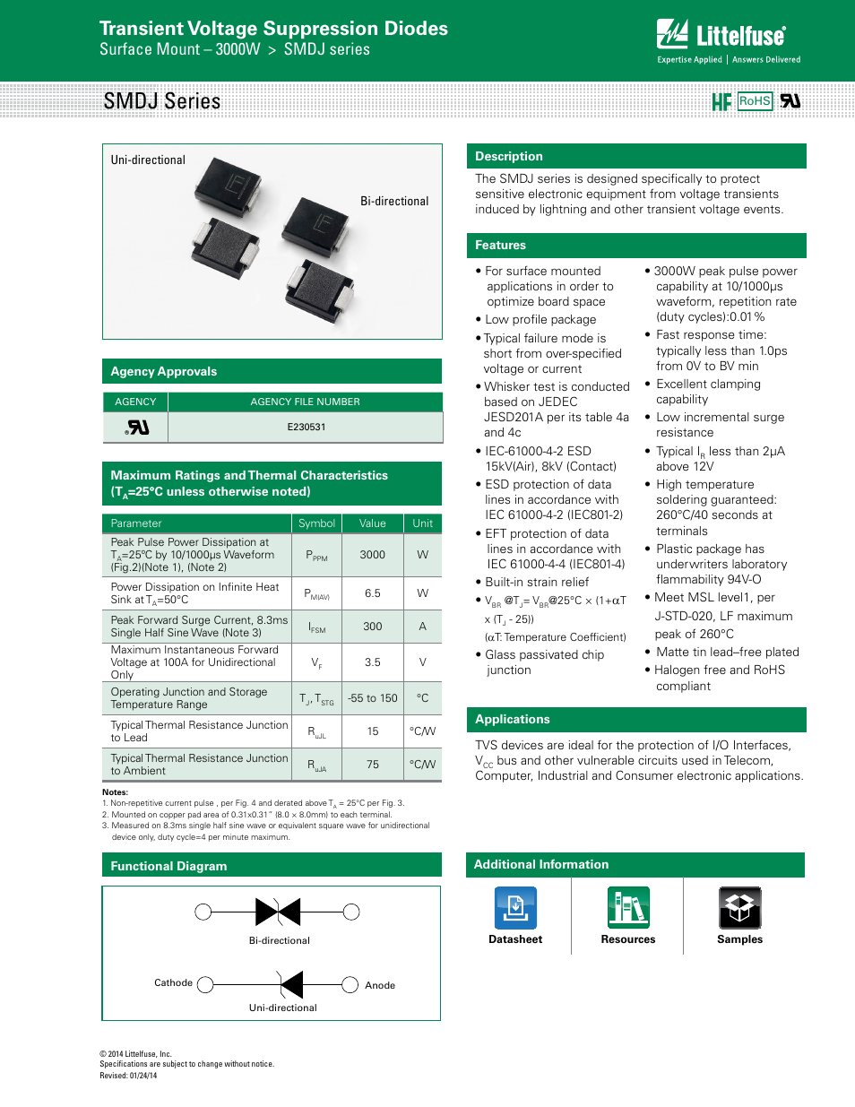 Littelfuse SMDJ Series User Manual | 6 pages