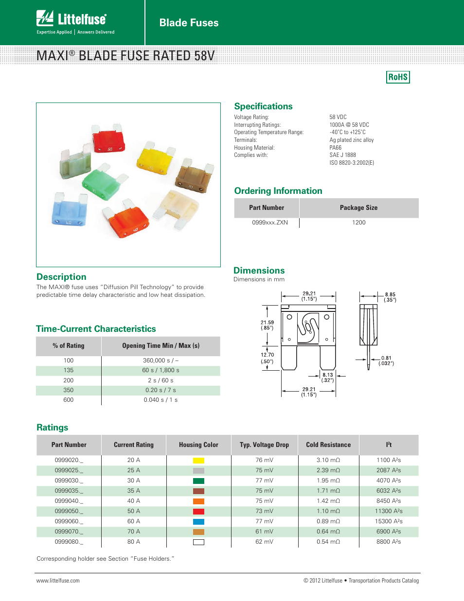 Littelfuse MAXI 58V Series User Manual | 2 pages