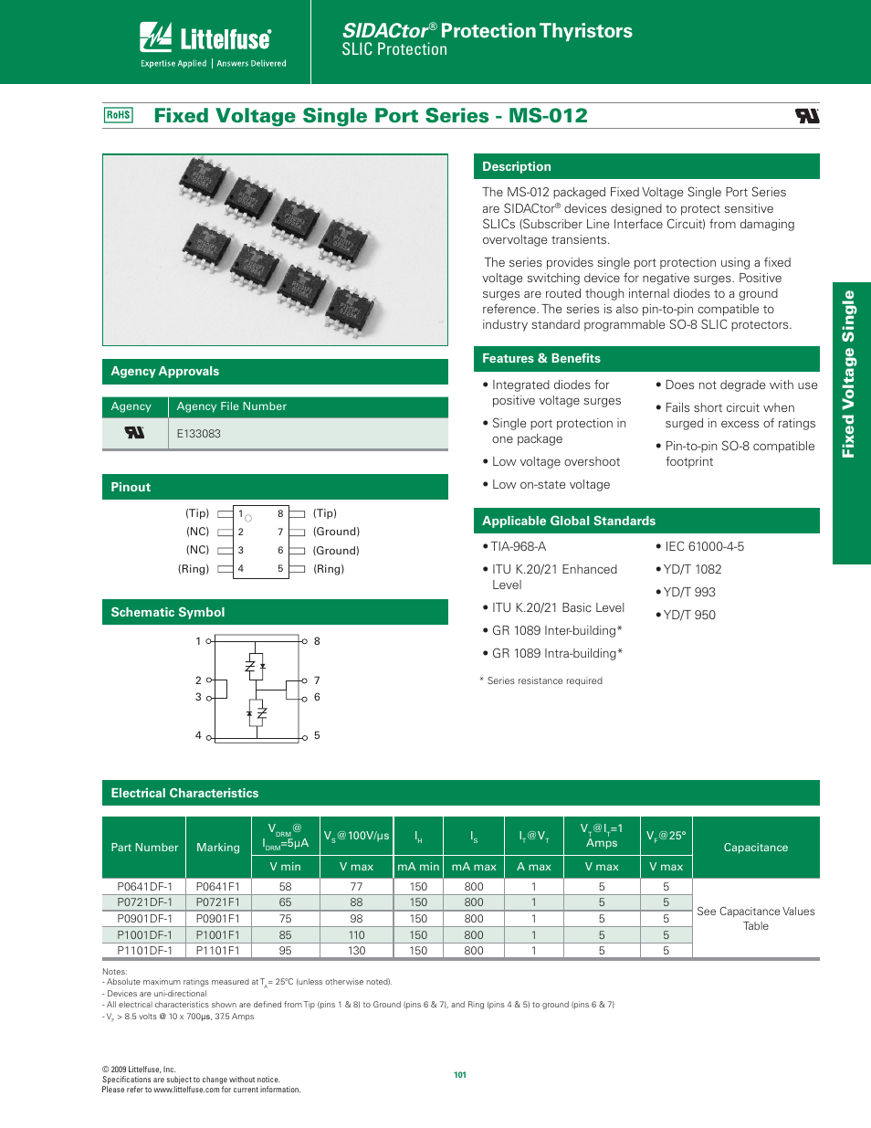 Littelfuse Fixed Voltage Single Port Series MS-012 User Manual | 4 pages