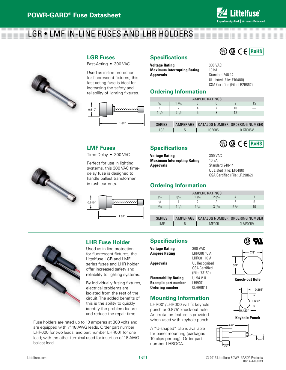 Littelfuse LHR Series User Manual | 1 page