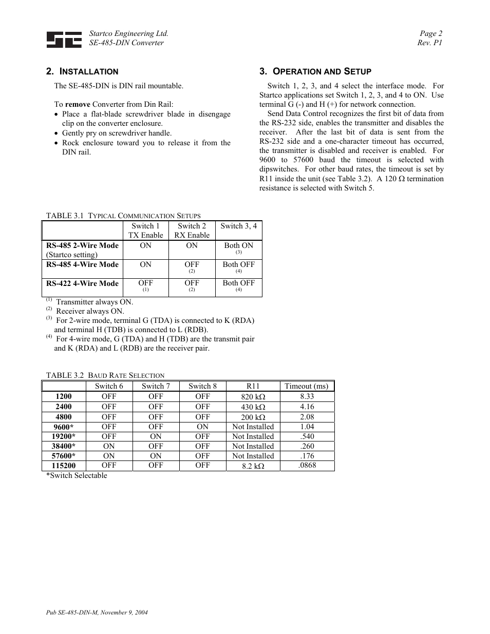 Installation, Operation and setup | Littelfuse SE-485-DIN Series User Manual | Page 6 / 8