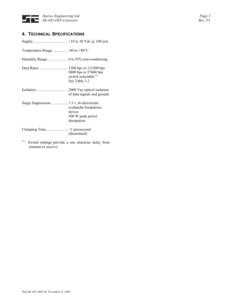 Tecnical specifications | Littelfuse SE-485-DIN Series User Manual | Page 7 / 8