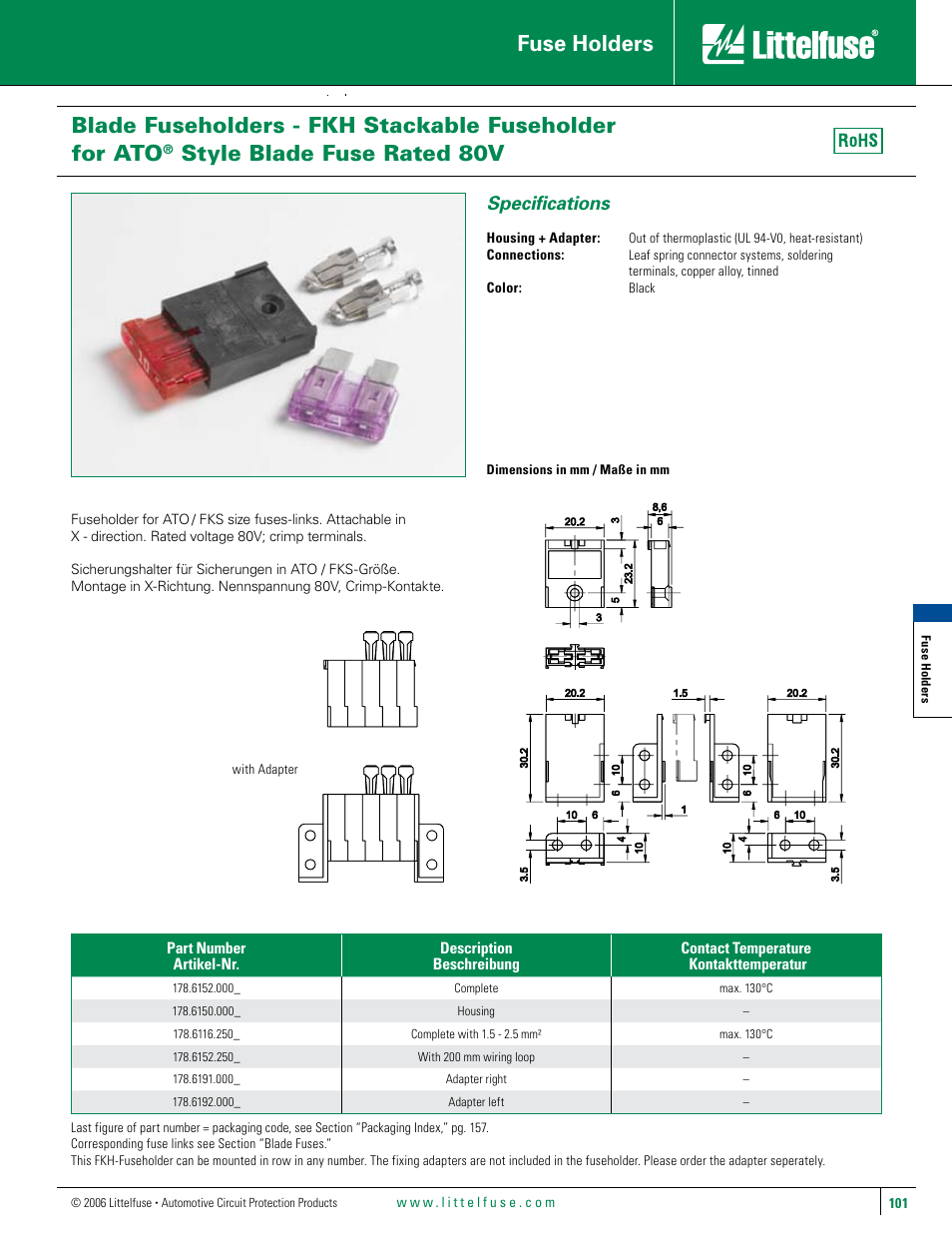 Littelfuse FKH 80V Fuseholder Series User Manual | 1 page