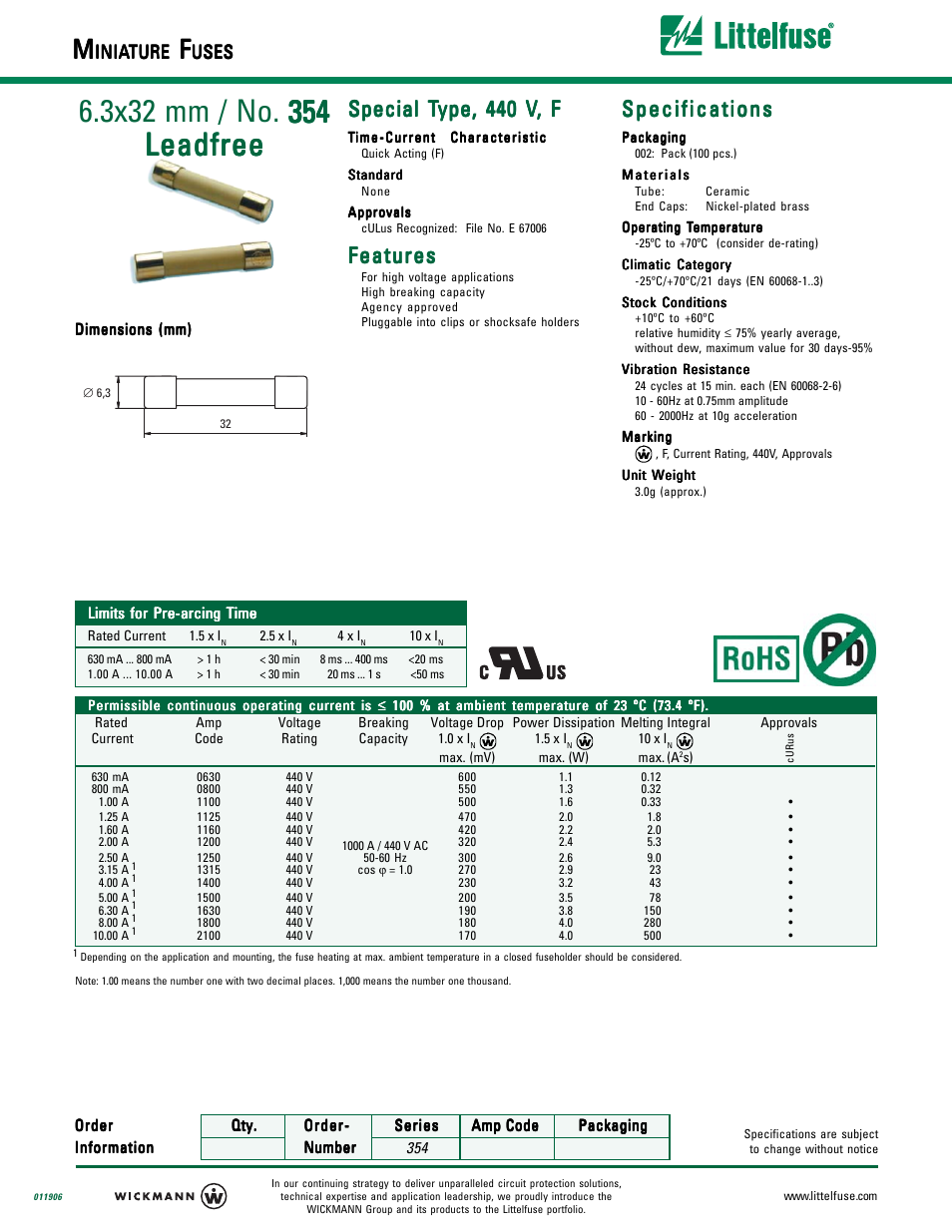 Littelfuse 354 User Manual | 2 pages