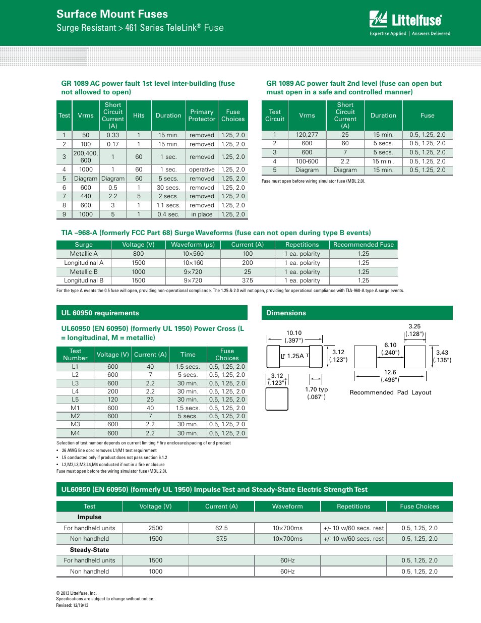 Surface mount fuses, Surge resistant > 461 series telelink, Fuse | Littelfuse 461 Series User Manual | Page 3 / 4