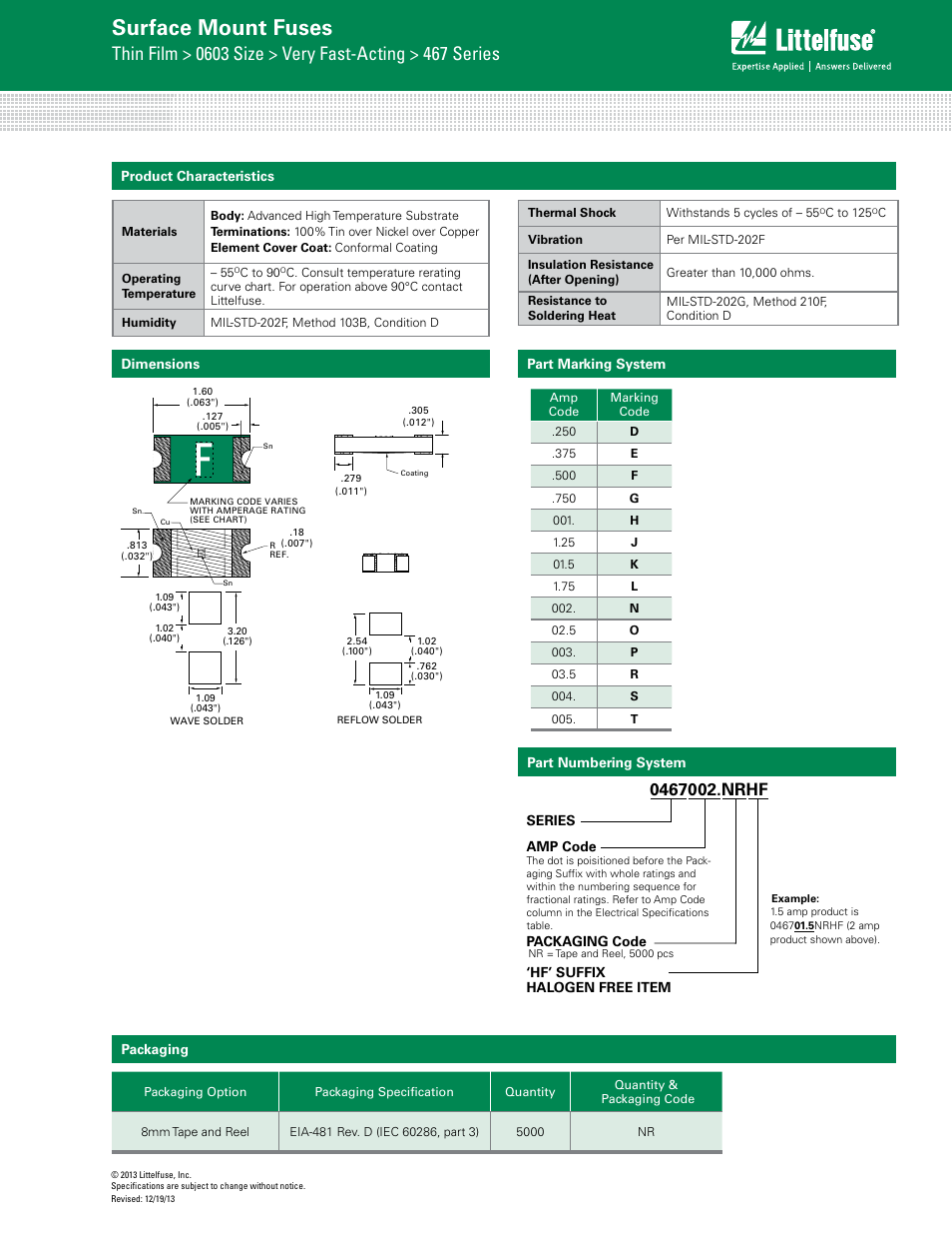 Surface mount fuses | Littelfuse 467 Series User Manual | Page 3 / 3