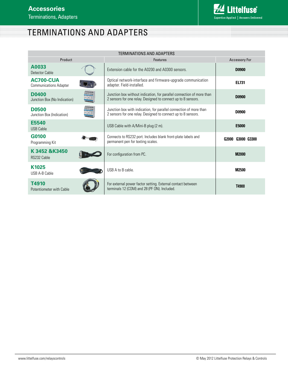 Terminations and adapters, Accessories | Littelfuse SE-TA6 Series User Manual | Page 2 / 2
