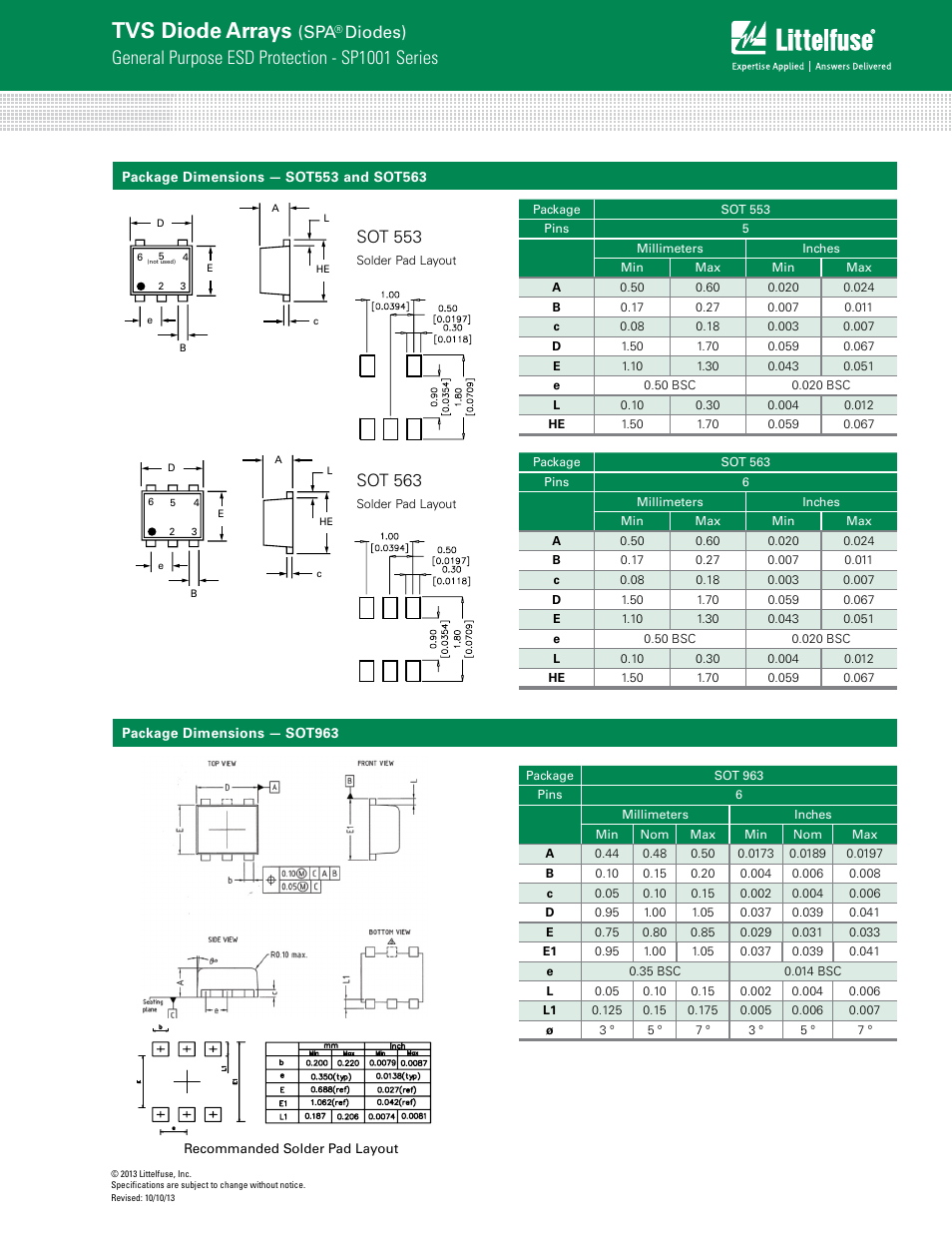 Tvs diode arrays, General purpose esd protection - sp1001 series, Diodes) | Sot 553, Sot 563 | Littelfuse SP1001 Series User Manual | Page 5 / 7