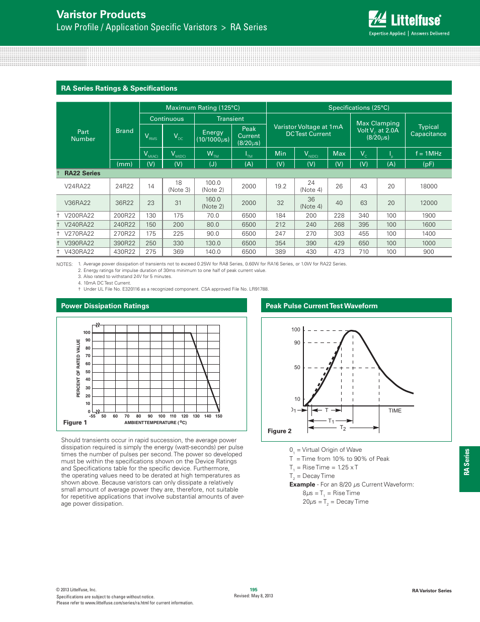 Varistor products | Littelfuse RA Varistor Series User Manual | Page 3 / 8