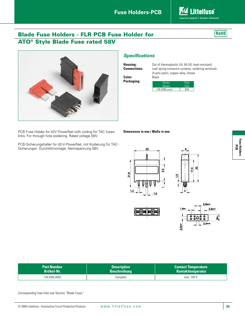 Littelfuse FLR 58V Fuseholder Series User Manual | 1 page