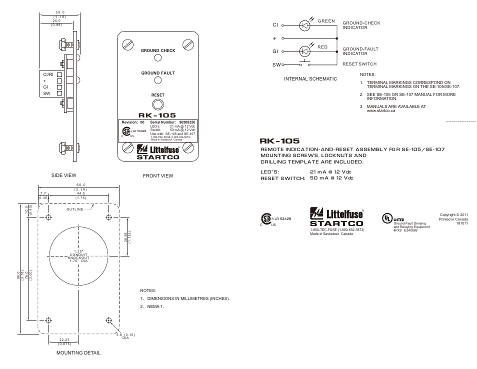 Littelfuse RK-105 Series User Manual | 1 page