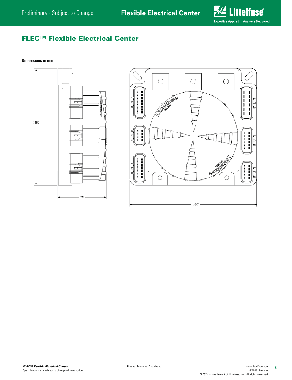 Flexible electrical center, Flec™ flexible electrical center, Preliminary - subject to change | Littelfuse FLEC Flexible Electrical Center User Manual | Page 2 / 2