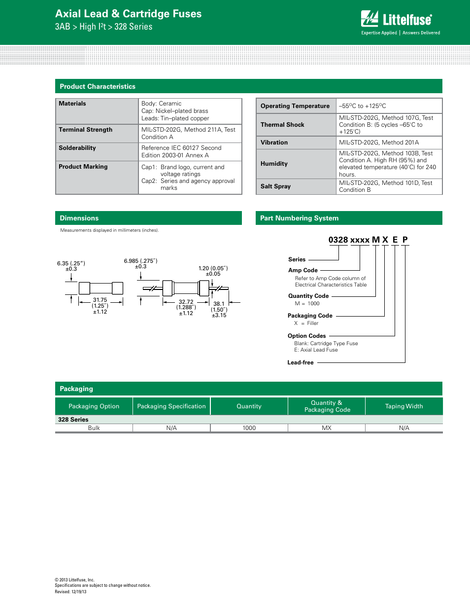 Axial lead & cartridge fuses, 3ab > high i, T > 328 series | Littelfuse 328 Series User Manual | Page 3 / 3