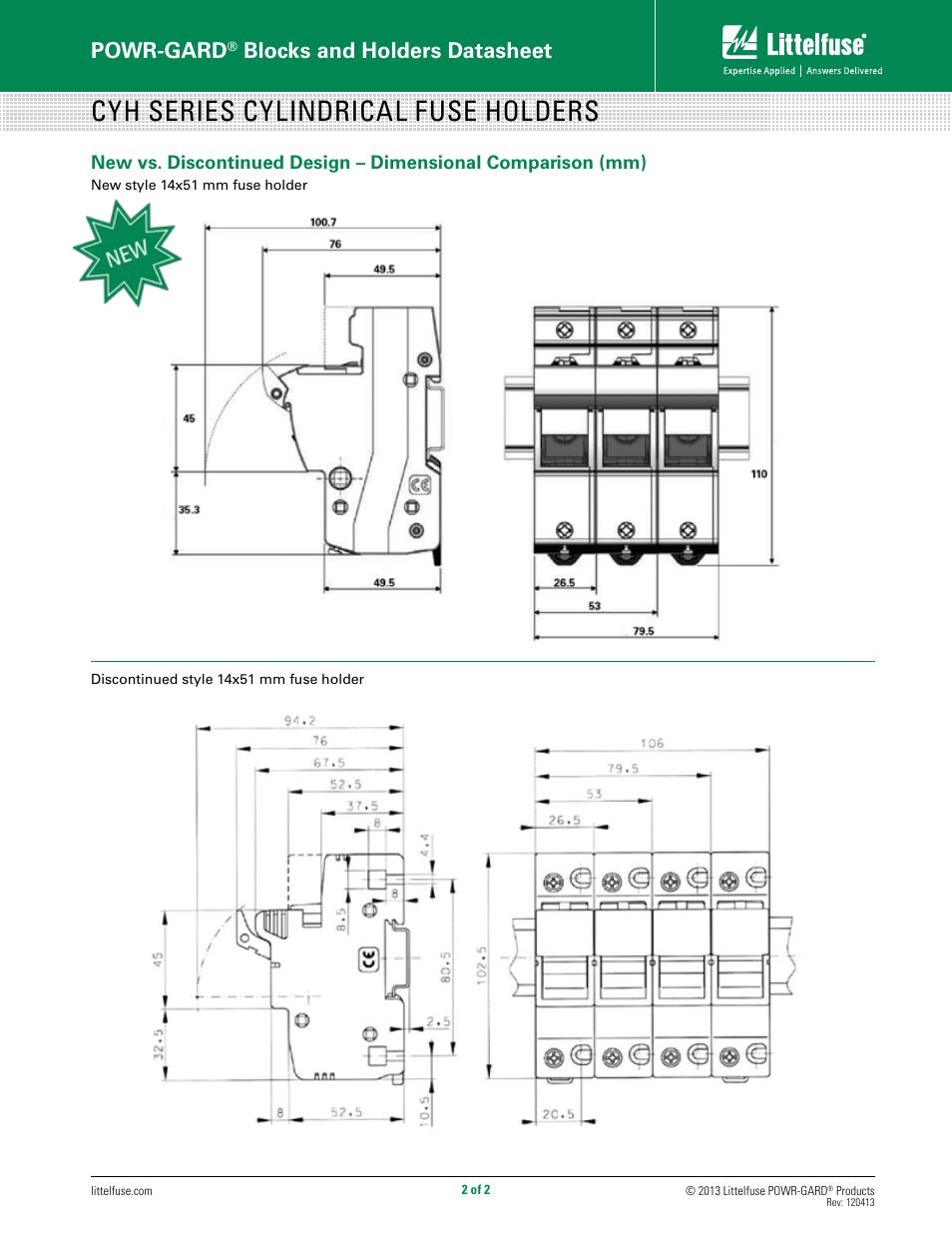 Cyh series cylindrical fuse holders, Powr-gard, Blocks and holders datasheet | Littelfuse CYH Series User Manual | Page 2 / 2
