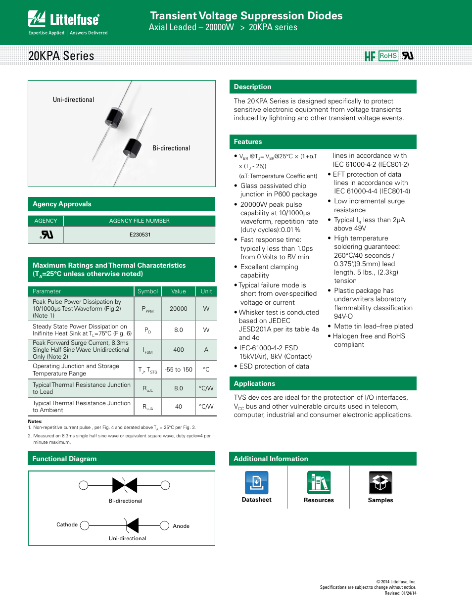 Littelfuse 20KPA Series User Manual | 6 pages