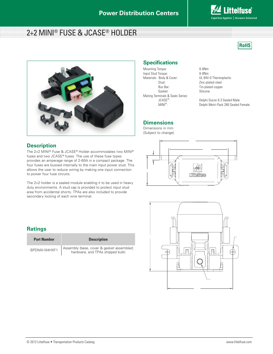 Littelfuse 2+2 MINI Fuse & JCASE Holder Series User Manual | 1 page