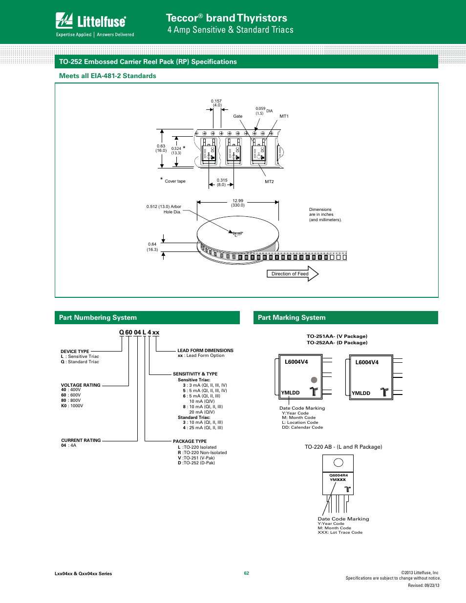 Teccor, Brand thyristors, 4 amp sensitive & standard triacs | Littelfuse Qxx04xx Series User Manual | Page 10 / 10