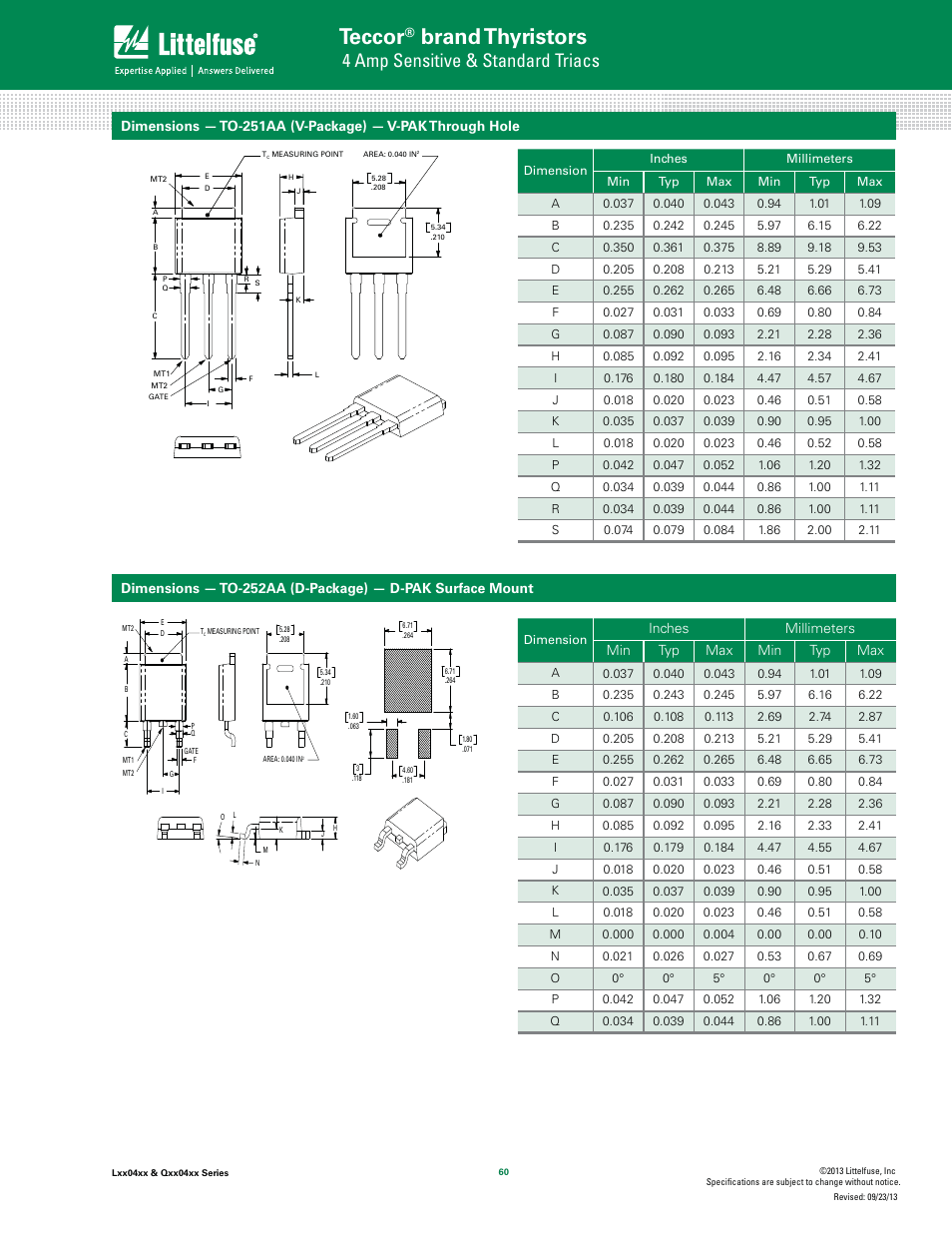 Teccor, Brand thyristors, 4 amp sensitive & standard triacs | Littelfuse Qxx04xx Series User Manual | Page 8 / 10