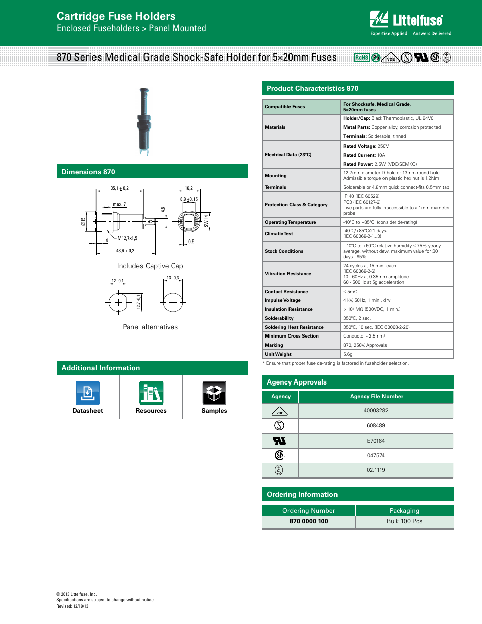 Littelfuse 870 Series User Manual | 1 page