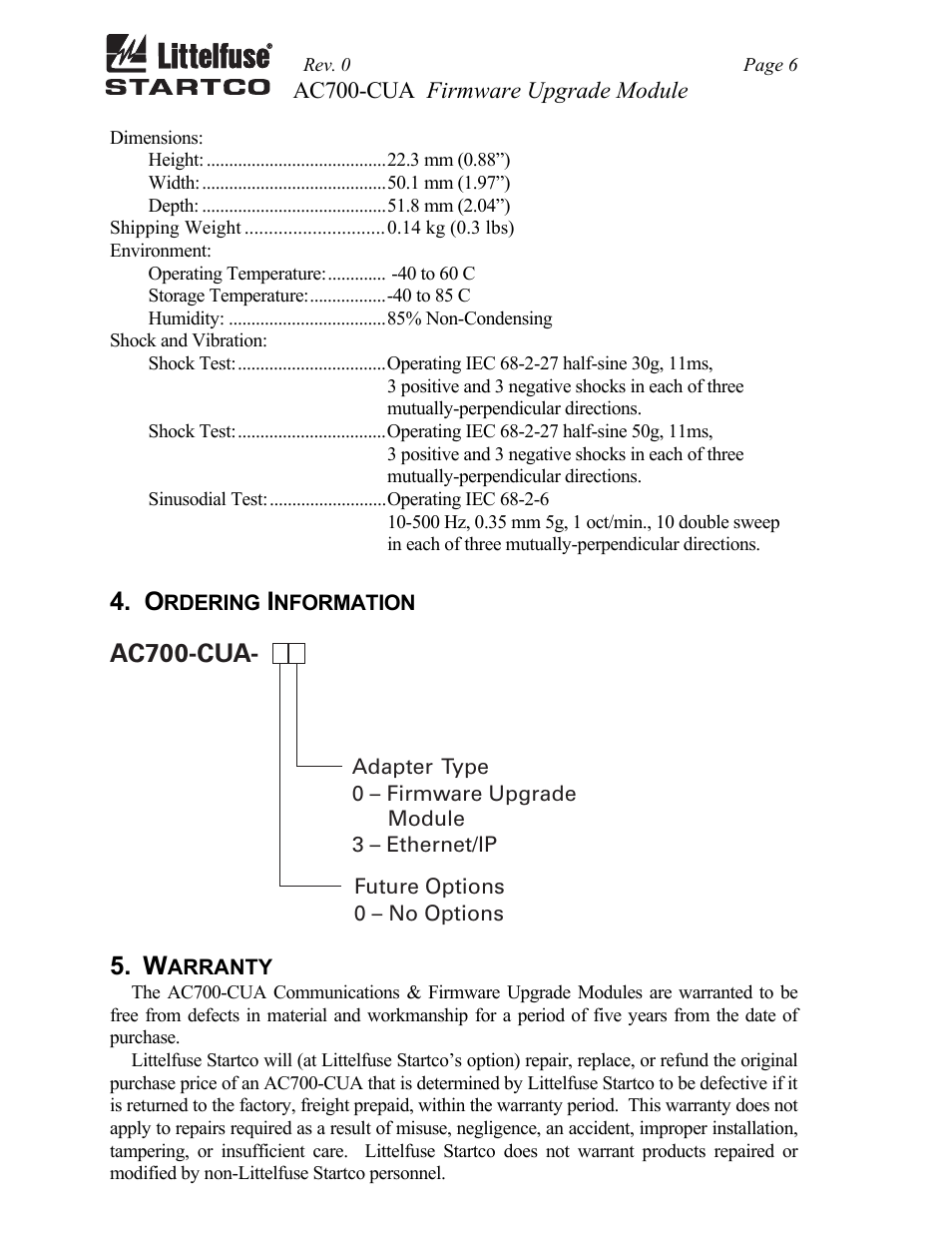 Ac700-cua, Ac700-cua firmware upgrade module | Littelfuse AC700 Series User Manual | Page 8 / 8