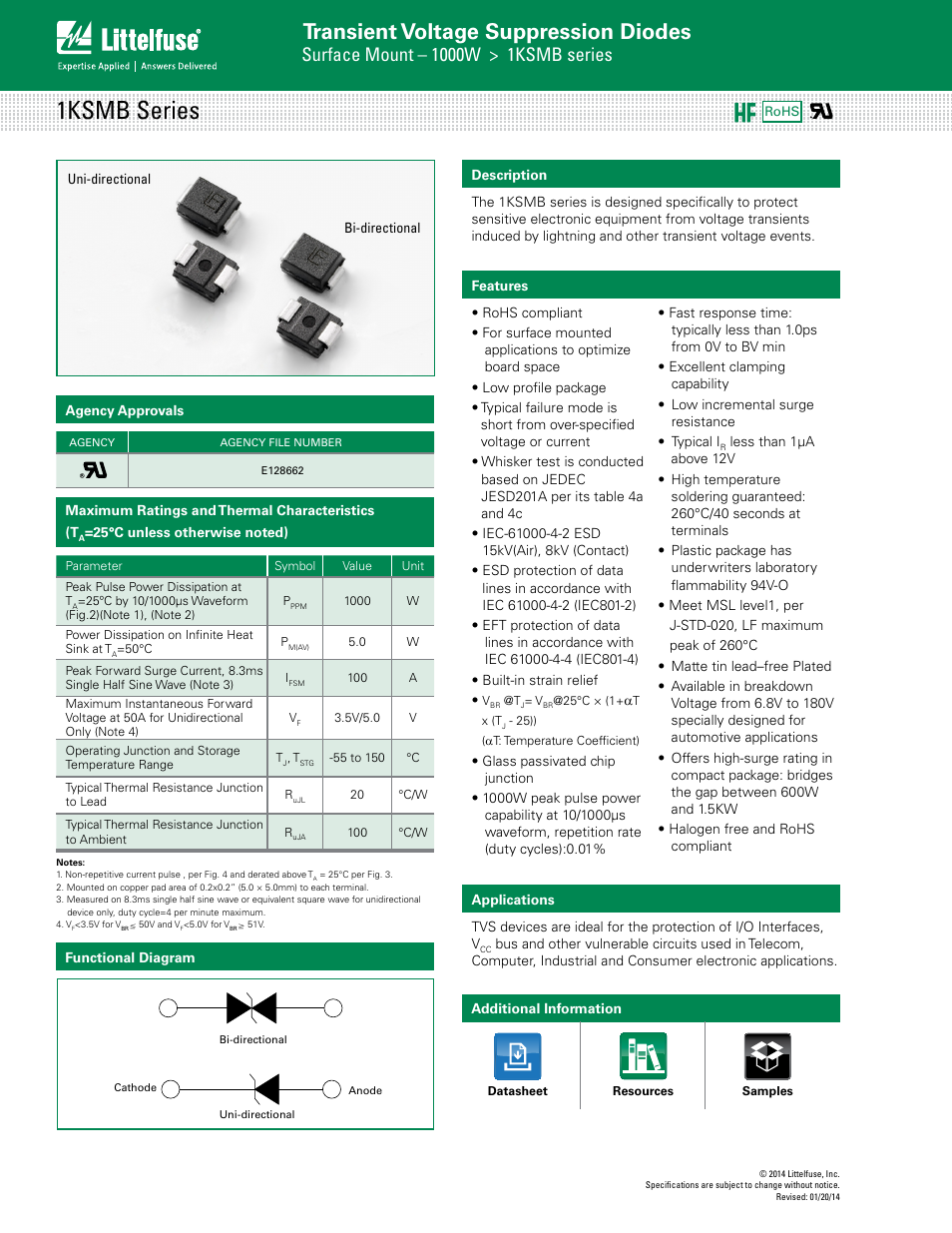 Littelfuse 1KSMB Series User Manual | 6 pages