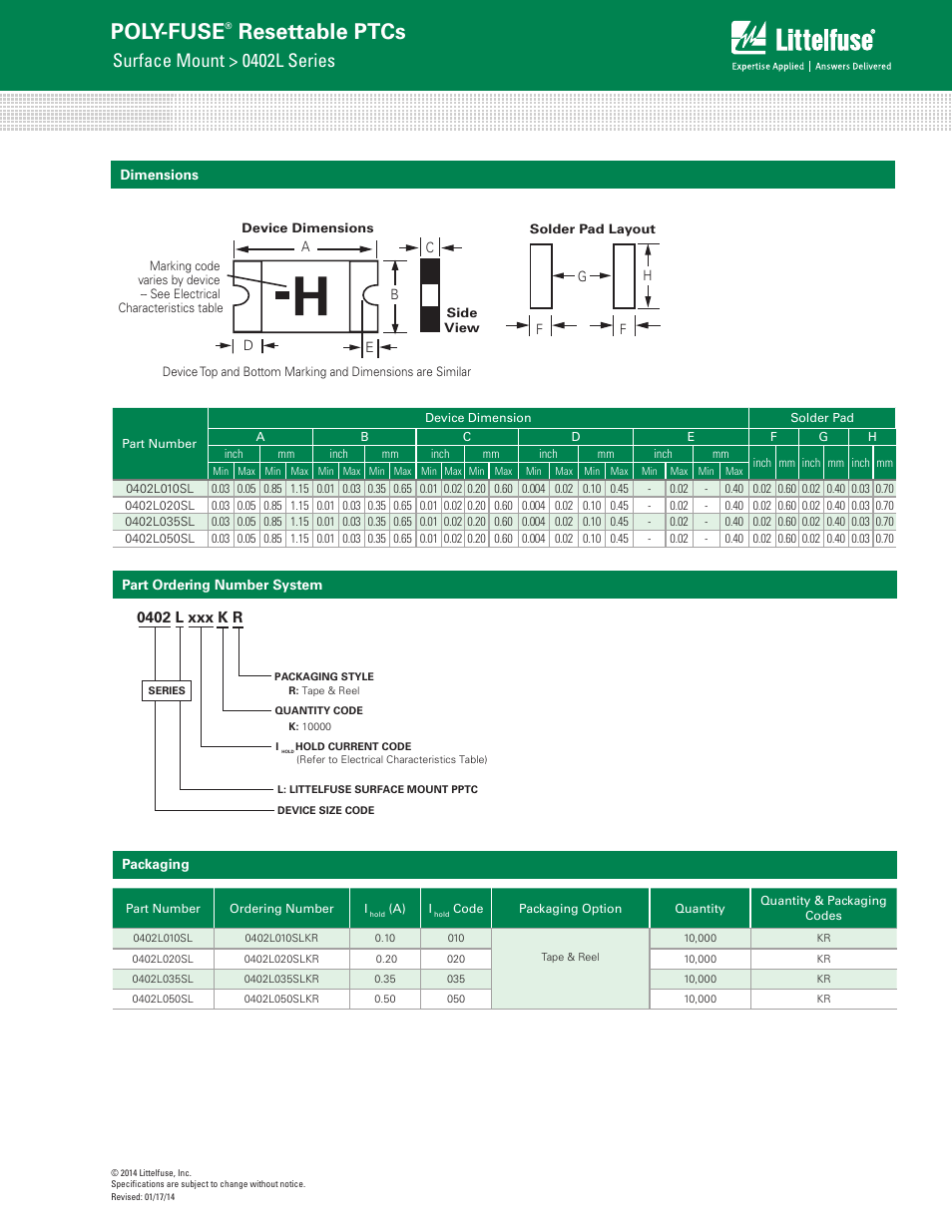 Poly-fuse, Resettable ptcs, Surface mount > 0402l series | Littelfuse 0402L Series User Manual | Page 4 / 5