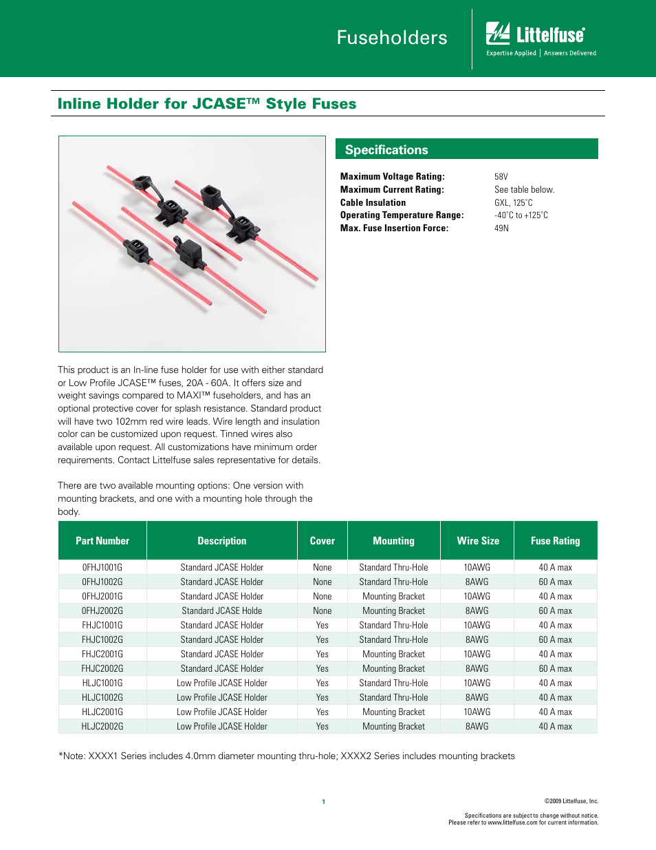 Littelfuse JCASE Inline Holder Series User Manual | 2 pages