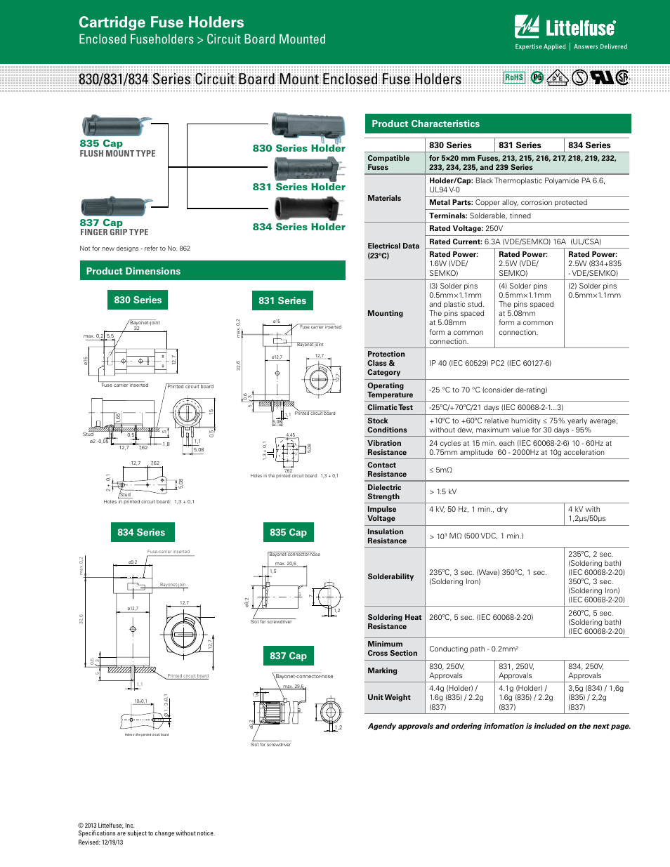 Littelfuse 834 Series User Manual | 2 pages