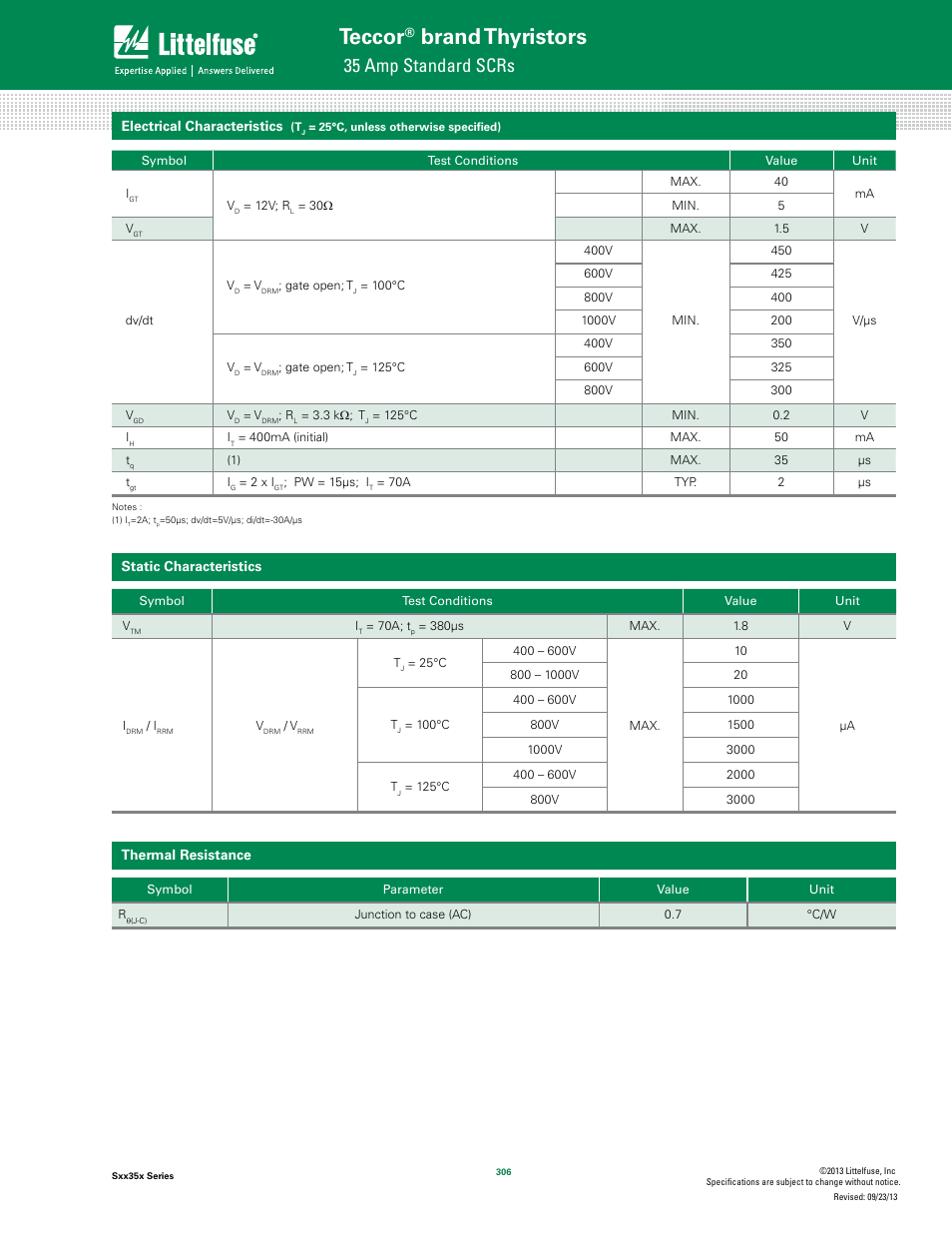 Teccor, Brand thyristors, 35 amp standard scrs | Littelfuse Sxx35x Series User Manual | Page 2 / 7