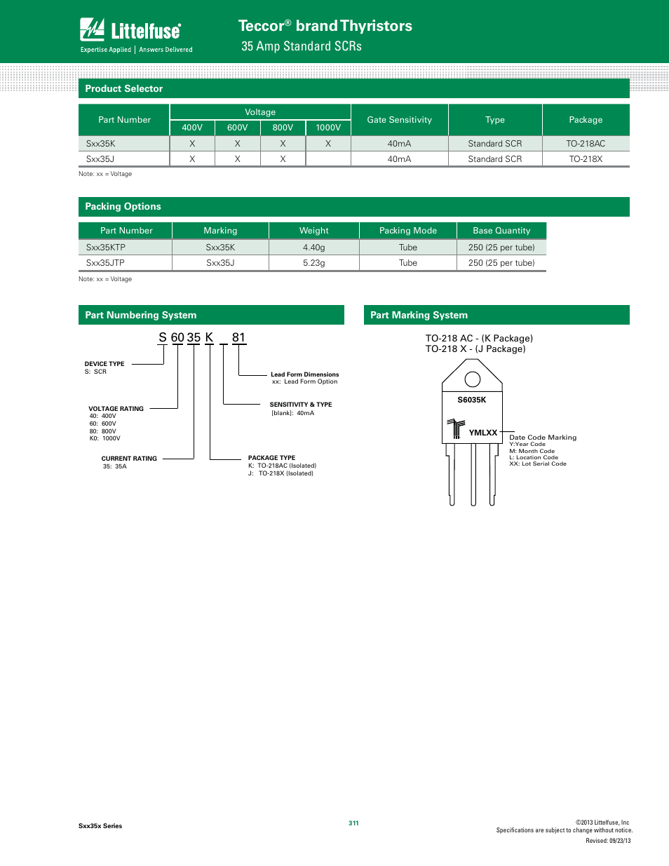 Teccor, Brand thyristors, 35 amp standard scrs | S 60 35 k | Littelfuse Sxx35x Series User Manual | Page 7 / 7