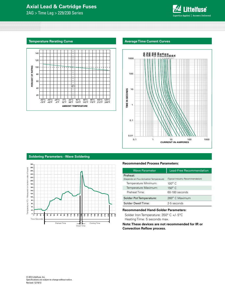Axial lead & cartridge fuses, Soldering parameters - wave soldering | Littelfuse 229 Series User Manual | Page 3 / 4