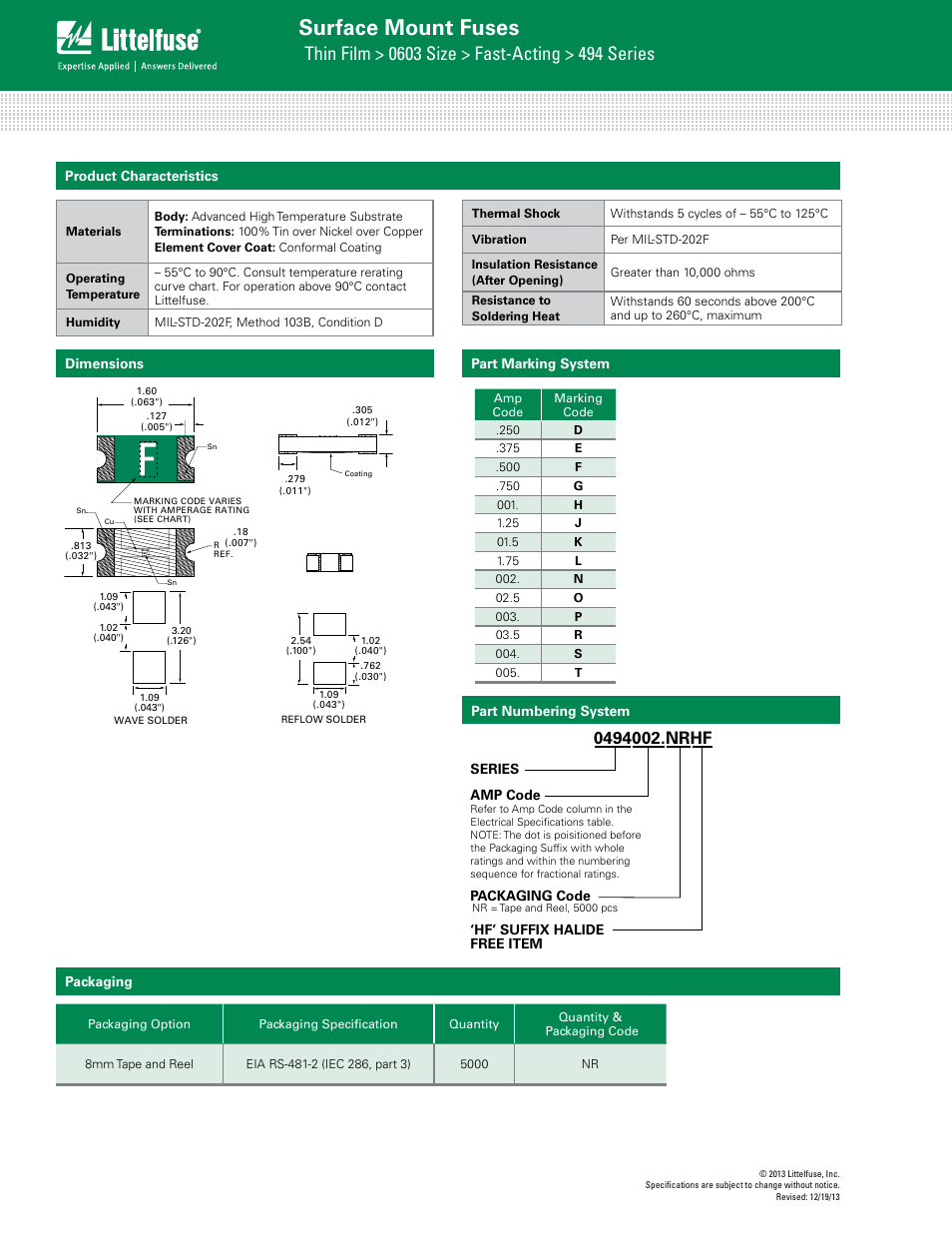 Surface mount fuses | Littelfuse 494 Series User Manual | Page 3 / 3