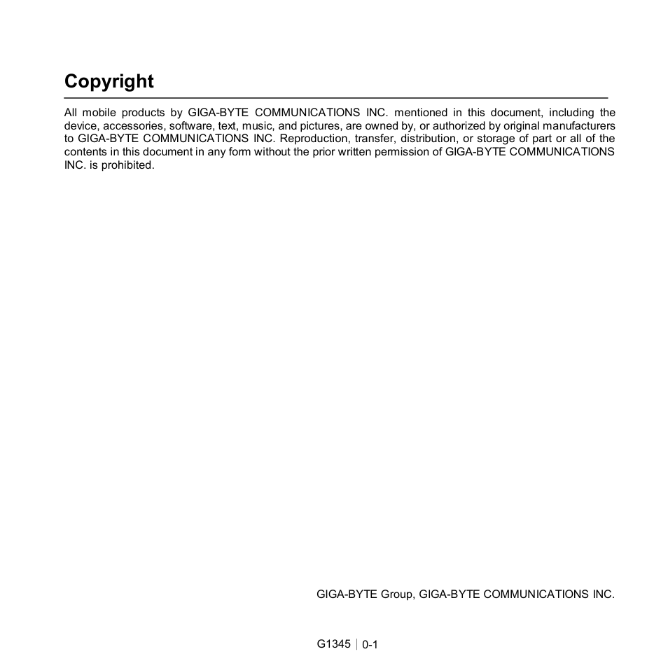 0 welcome to use g1345, Copyright | GIGABYTE GSmart G1345 User Manual | Page 2 / 59