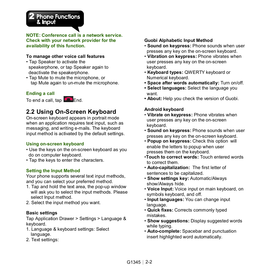 2 using on-screen keyboard | GIGABYTE GSmart G1345 User Manual | Page 25 / 59