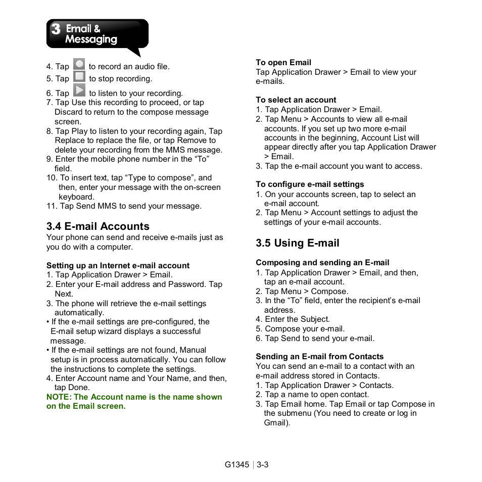 4 e-mail accounts, 5 using e-mail | GIGABYTE GSmart G1345 User Manual | Page 29 / 59