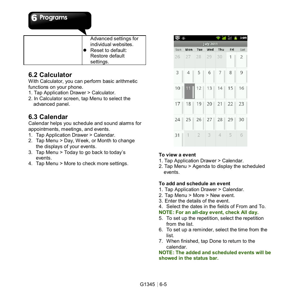 2 calculator, 3 calendar | GIGABYTE GSmart G1345 User Manual | Page 44 / 59