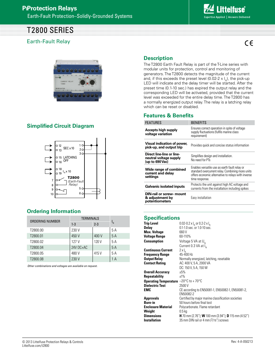 Littelfuse T2800 Series User Manual | 1 page