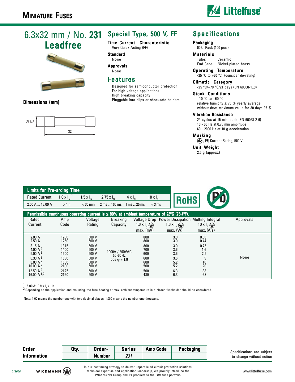 Littelfuse 231 User Manual | 2 pages