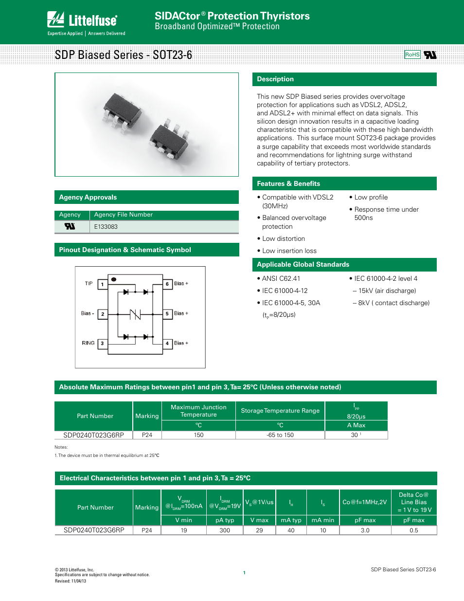 Littelfuse SDP Biased Series SOT23-6 User Manual | 5 pages