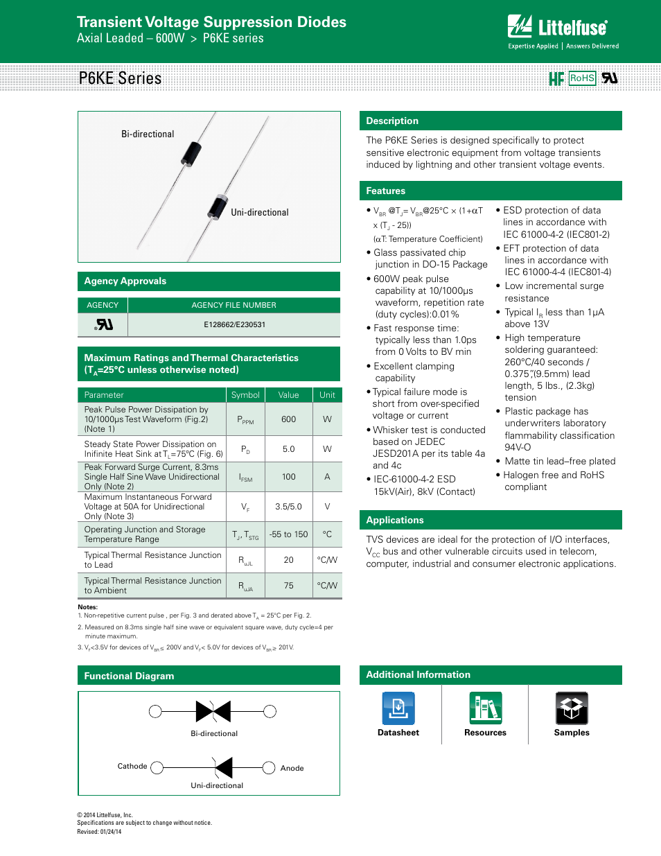 Littelfuse P6KE Series User Manual | 6 pages