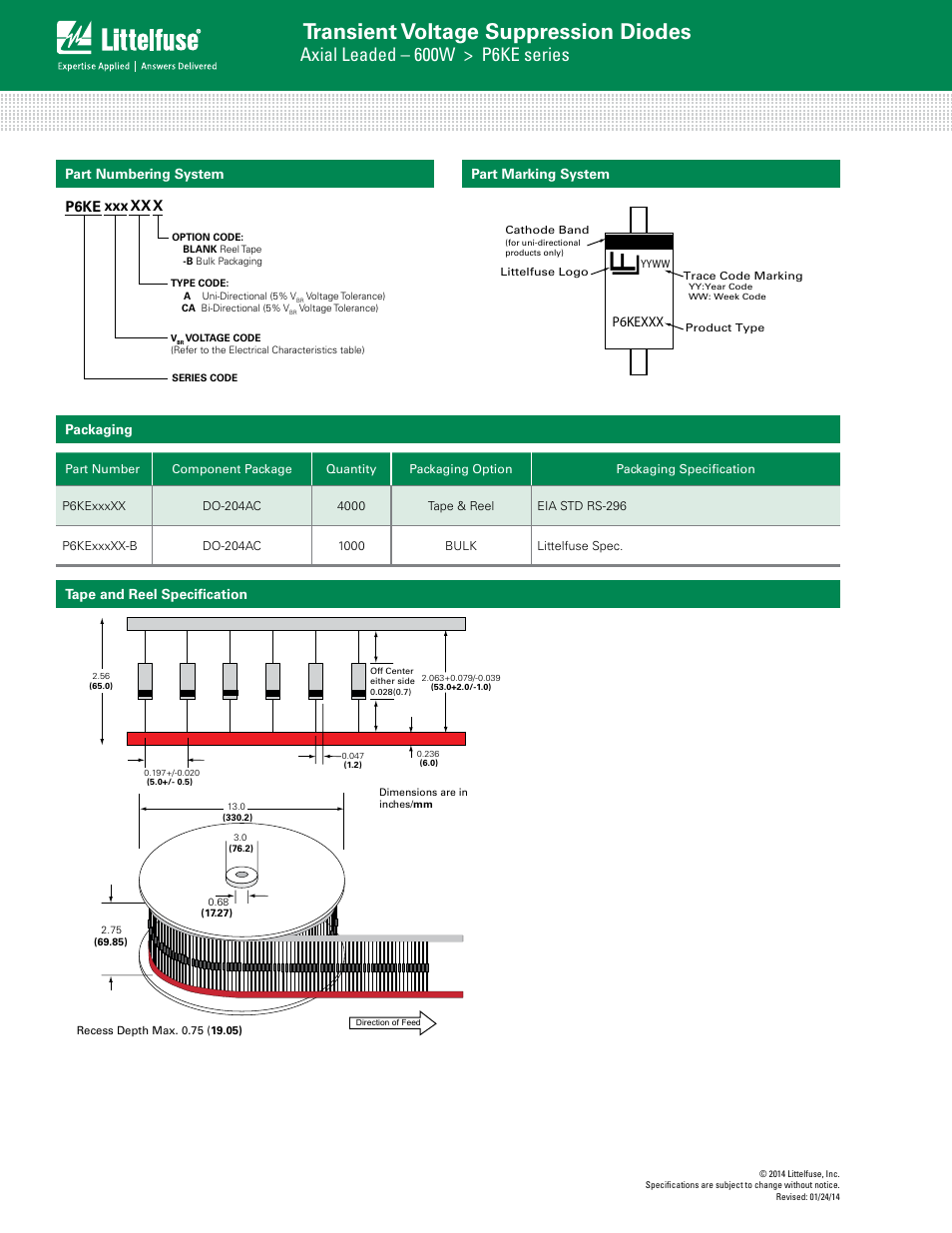 Transient voltage suppression diodes, Axial leaded – 600w > p6ke series | Littelfuse P6KE Series User Manual | Page 6 / 6